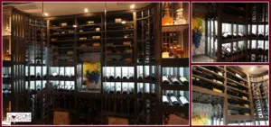 Modern Glass Wine Cellar with Alder Wood Wine Racks