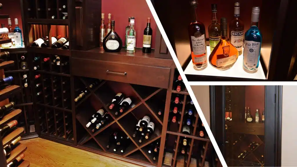 An Orange County Residential Wine Cellar featuring custom wooden racking, LED panels, and a secure Barolo Door.