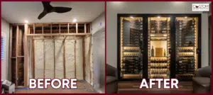 Transformation of a green cabinet into a modern wine room in an Orange County Home