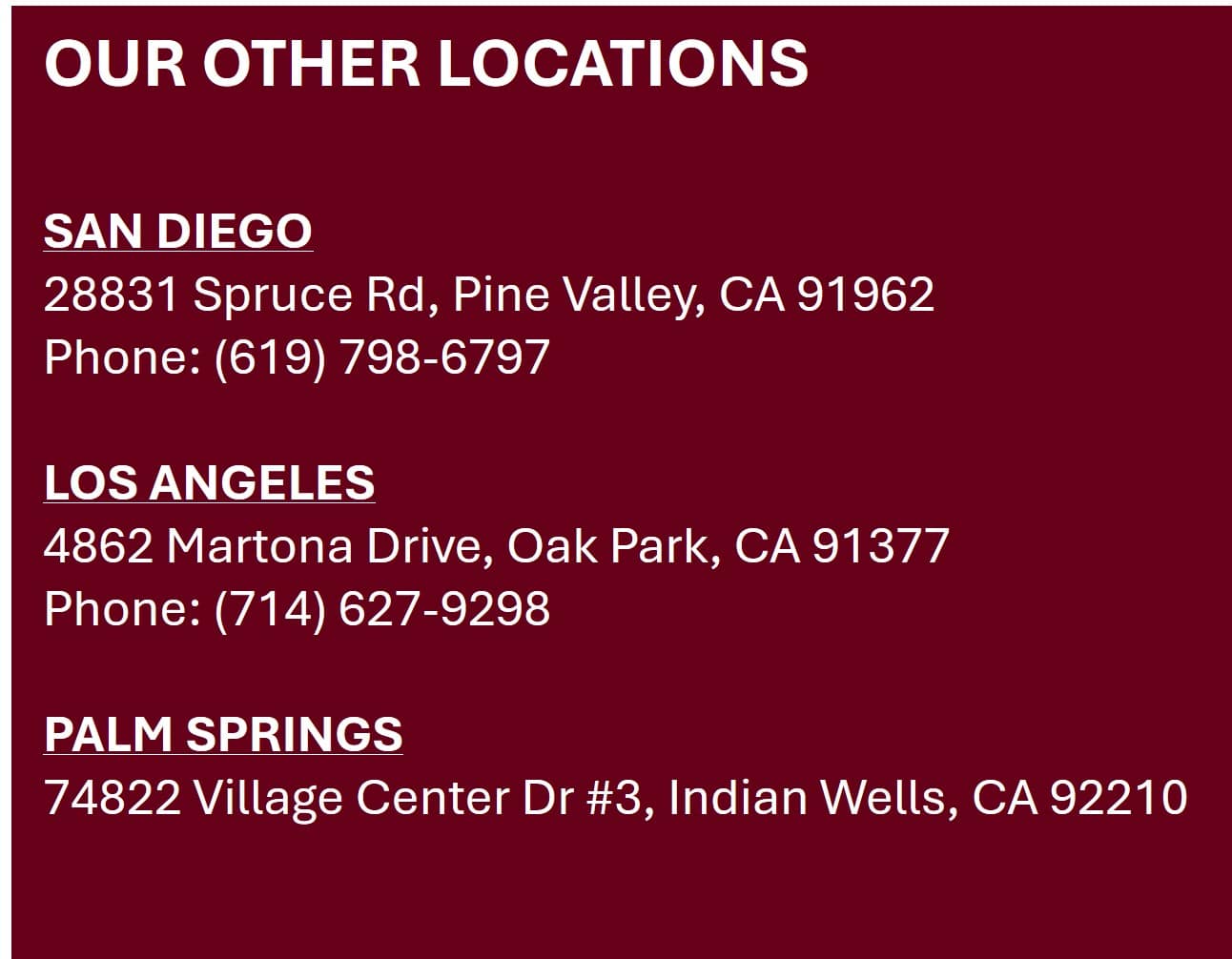CustomWineCellar.com serves customers in Orange County and other locations in Southern Californie