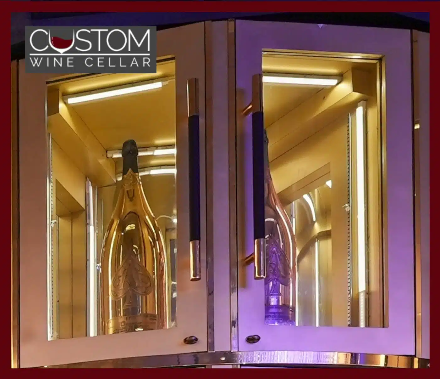 A photo of a luxury restaurant wine cellar cabinet design that could fit larger-than-magnum bottles