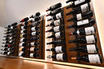 2 - close-up of cork-forward custom wine racks in Emerald Bay CA wine cellar